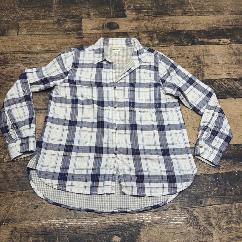 Hatley Plaid Flannel Shirt Button Down Long‎ Sleeve Gold Accents Medium